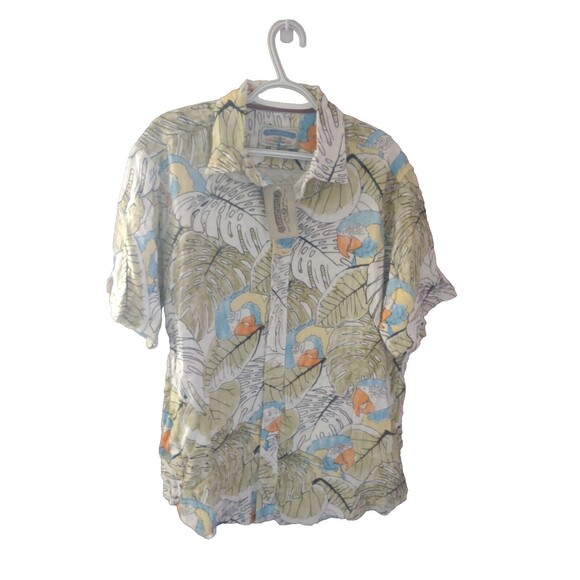 Margaritaville Men's Floral Parrots Hawaiian Button Up Shirt Green- Size L NWT - Picture 1 of 9